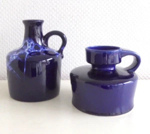 Vintage Keramik Vasen blau, Keramikvasen Set 70er Jahre, WGP, MCM decor - Bild 1 von 4