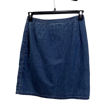 Women's Lizwear Jeans Liz Claiborne Denim Wrap Skirt Size 10 Blue Ruched Cotton - Image 1 of 4