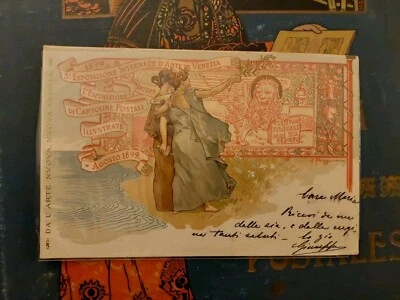 Cartolina Venezia 1899 - I Esposizione Cartoline Illustrate Paggiaro Viaggiata - Immagine 1 di 2