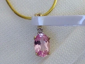 GENUINE PINK TOPAZ NATURAL GEMSTONE 10K 10CT YELLOW GOLD PENDANT NECKLACE - Picture 1 of 8