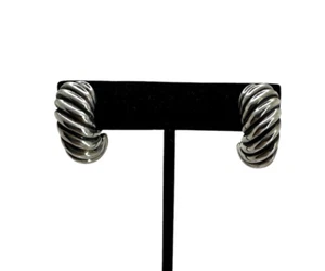 David Yurman Sterling Silver 14K Posts Sculpted Cable Shrimp Earrings Omega Back - Picture 1 of 8