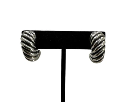 David Yurman Sterling Silver 14K Posts Sculpted Cable Shrimp Earrings Omega Back - Image 1 of 4