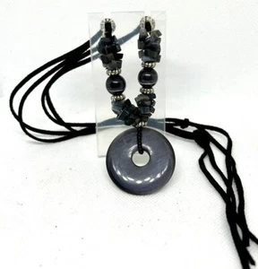 Ciondolo Ciambella 1,5”Regolabile Corda Nera Reiki Chakra Collana Pietra Preziosa Grigio 25” - Foto 1 di 14
