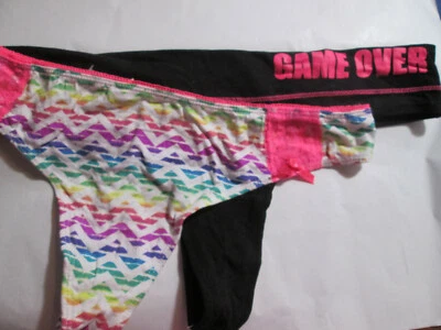 New 2 Cotton Thongs  Size XL You get 1 each Rainbow ZigZags & Black 'Game Over' - Image 1 of 4