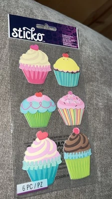 RARE Sticko Jumbo Colorful Cupcake Repeats Decorate Birthday Scrapbook Sticker - Image 1 of 2