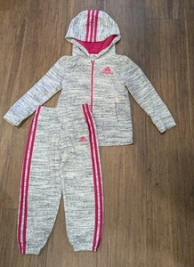 Adidas Girls Grey And Pink Hoodie Sweatpants Set Size 5 - Picture 1 of 6