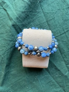 Carolyn Pollack Denim Lapis Sterling Native Pearl Coil Memory Bracelet - Picture 1 of 3