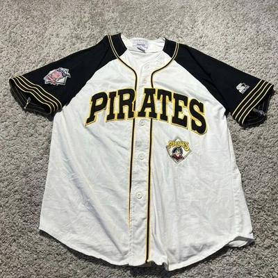 Men's Vintage 90's Starter Pittsburgh Pirates Spell Out White Black Jersey MLB - Image 1 of 4