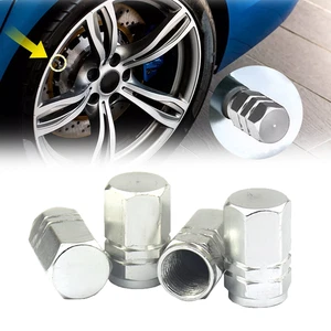 4x Tyre Air Valve Dust Caps Car Bike Motorcycle Vehicle tire stems cap Silver - Picture 1 of 7