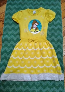Vestido Suéter Disney Princesa Bella L Amarillo Tejido Piel de Zorro Borde Vacaciones Clásico - Imagen 1 de 9