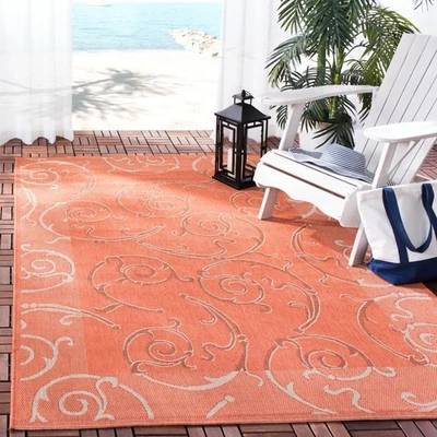 Alfombra Terracota Crema Interior Exterior 5'3"x7'7" Lavable Sin Desprendimiento CY7108 Foto 1 de 4