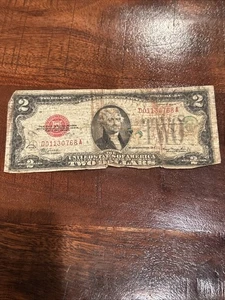 1928 D Circulated Two Dollar Bill $2 Note Red Seal Old Paper Fancy D01130768A - Picture 1 of 10