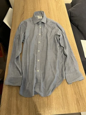 Camisa social masculina Charles Tyrwhitt 15 1/2 33 azul quadriculada colarinho de botão clássica - Imagem 1 de 4