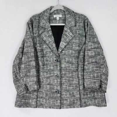 Chaqueta Coldwater Creek Mujer 3X Gris Tweed Mezcla de Lino Manga 3/4 Blazer Informal Foto 1 de 4