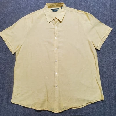 Perry Ellis Linen Blend Button Up Shirt Mens 2XL Yellow Short Sleeve 40% Cotton - Image 1 of 4
