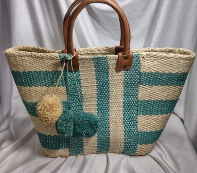 MAR Y SOL Collins STRAW & LEATHER BEACH POPSUGAR TOTE CARRYALL BAG  GREAT - Image 1 of 4