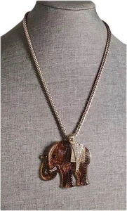 LUCKY TRUNK UP Elephant Amber tone Resin Pendant Chunky Rope Chain Necklace - Picture 1 of 24