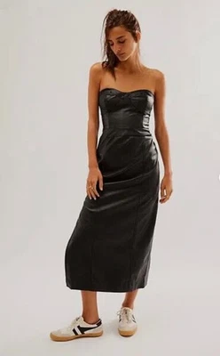 Vestido FREE PEOPLE Mira imitación cuero vegano en negro talla UK 8/US 4 RRP £158 NUEVO SIN ETIQUETAS Foto 1 de 4