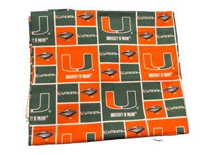 UNIVERSITY of MIAMI HURRICANES SQUARE DESIGN by Sykes 38”x43” Cotton - Picture 1 of 4
