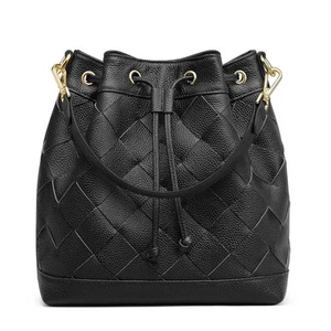 Woven Genuine Leather Bucket Bags for Women, Drawstring Crossbody Hobo Purses... - Picture 1 of 7