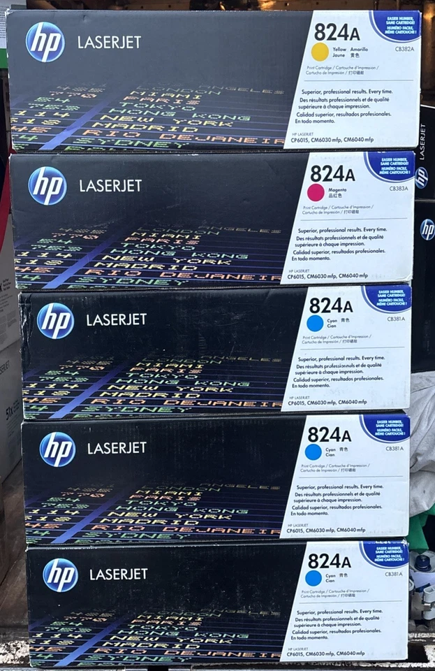 LOTE DE 5! CARTUCHOS DE TONER GENUÍNOS HP 3 CB381A 1 CB3821 CB383 (824A) - Imagem 1 de 1