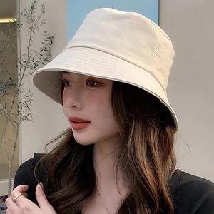 Beige Cotton Bucket Hat for Women Lightweight Summer Travel Beach Headwear - Imagen 1 de 12