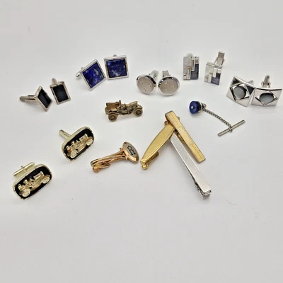 Lote de joyas vintage para hombre MCM gemelos atómicos clips de corbata dorado tono plata Ford Foto 1 de 4
