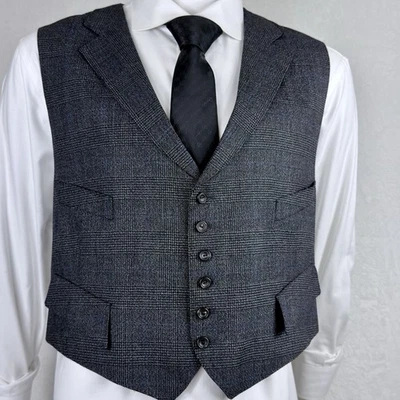 Paolo Martorano Waistcoat Prince Of Wales Gray & Blue 100% Wool Sz 43 US NWOT - Image 1 of 4