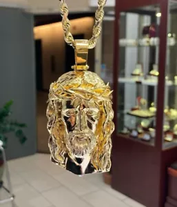 925 Sterling Silver Jesus Head Men's Charm Pendant 14K Solid Yellow Gold Plated - Picture 1 of 10