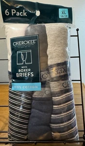 CHEROKEE Boy's 100% Cotton BOXER BRIEFS-6 Pair-Size XL (16-18)-Blues-Greys-White - Picture 1 of 5