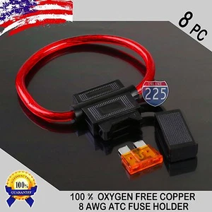 8 Pack 8 Gauge ATC In-Line Blade Fuse Holder 100% OFC Copper Wire + 1A - 40A - Picture 1 of 1