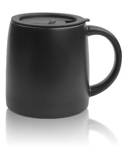 1 Pack 14oz Ceramic Coffee Mugs with Spill Proof Sliding Lid Black - Picture 1 of 8