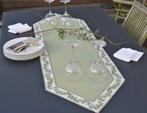 Table Runner Jacquard Matellase 50x150 CM Pointed Lime Green Olives from France - Picture 1 of 5