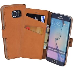 Samsung Galaxy S6 Edge Book Leather Bag Case Wallet IN Antique Camel