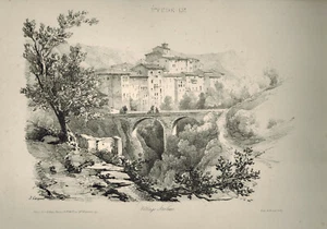 Jules Coignet - Lithographie von Bénard & Frey - Italienisches Dorf - Studie 15. Jh. - Bild 1 von 1