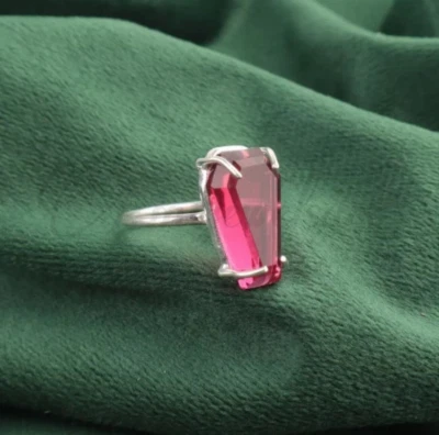 Pink Tourmaline Coffin 925 Silver Handmade Statement Women Rings Jewelry M024 - Image 1 of 4