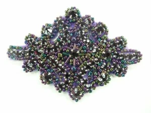 Applique Peacock Victorian Beaded Patch Glass Stones 4" JB115 - Picture 1 of 1