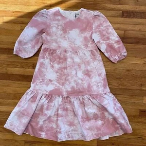 NWT Girls Pink and White Tie Dye Tiered 3/4 Sleeve Knee Length Dress Size 10 - Picture 1 of 10