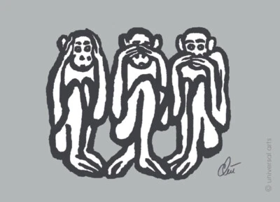 JACQUELINE DITT - Wise Monkeys anth ltd.Druck Grafik gerahmt 13x18 cm Drei Affen - Bild 1 von 3