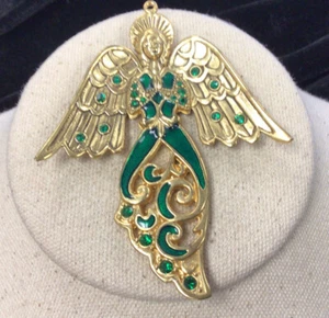 Vintage Lenox Christmas Holiday Costume Enameled Rhinestone Angel Pendant FF662 - Picture 1 of 2