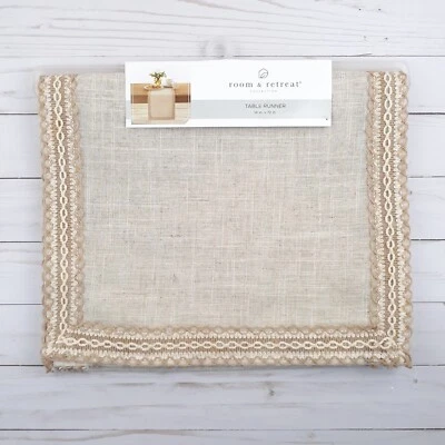 Corredor de mesa 14x72 mezcla de lino detalles de yute beige Foto 1 de 2