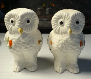 Vintage 1950s White/Orange Owl Salt and Pepper Shaker Set Bone China MCM - Picture 1 of 4