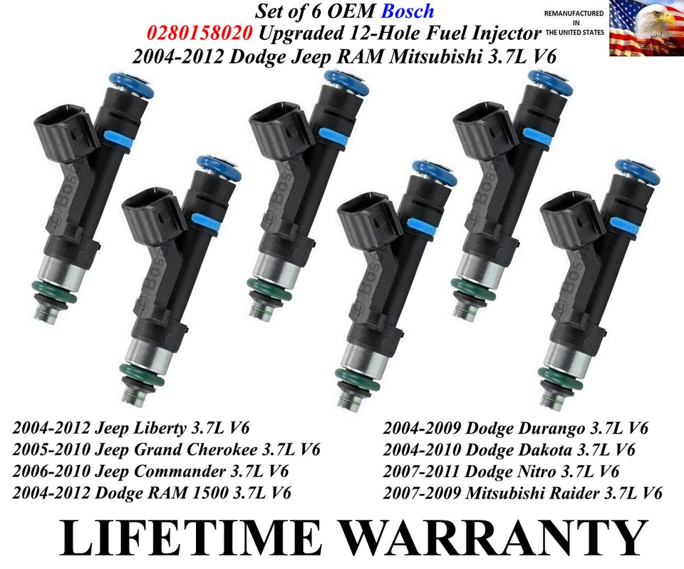 OEM Bosch Upgrades 12-Hole 6 Fuel Injectors For 2007-2009 Mitsubishi Raider 3.7L - Image 1 of 1