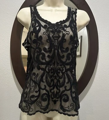 VTG 90’s Express Womens Black Floral Sheer Lace Tank Size XS/TP Whimsigoth Y2K  - Image 1 of 4