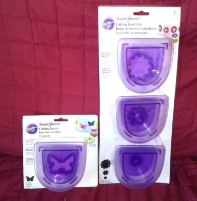Wilton SUGAR SHEETS Cutting Insert 3pc Flowers Set + Butterfly NEW Purple - Image 1 of 4