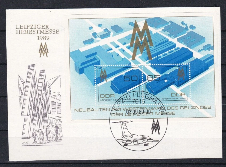 DDR - 1989 - Block with Stamps on Postcard - Leipzig Autumn Fair - Special PMK - Image 1 of 1