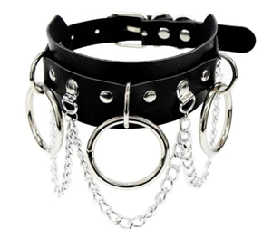 Goth Choker Collar Rock Metal Gothic Necklace Leather O Shape Sexy Punk Jewelry - Picture 1 of 10