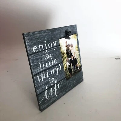 Tablón de madera clip marco de fotos decoración con soporte para foto4x6", DISFRUTA LITTLE TH Foto 1 de 4