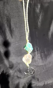Specchio da appendere per auto 9" verde naturale calcite e quarzo rosa cristalli argento luna - Foto 1 di 7