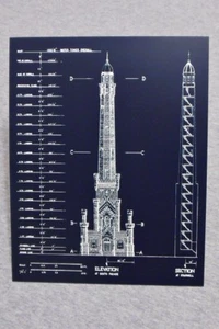Laser Engraved Chicago Water Tower Historic Architectural Blueprint Art Picture - Picture 1 of 1